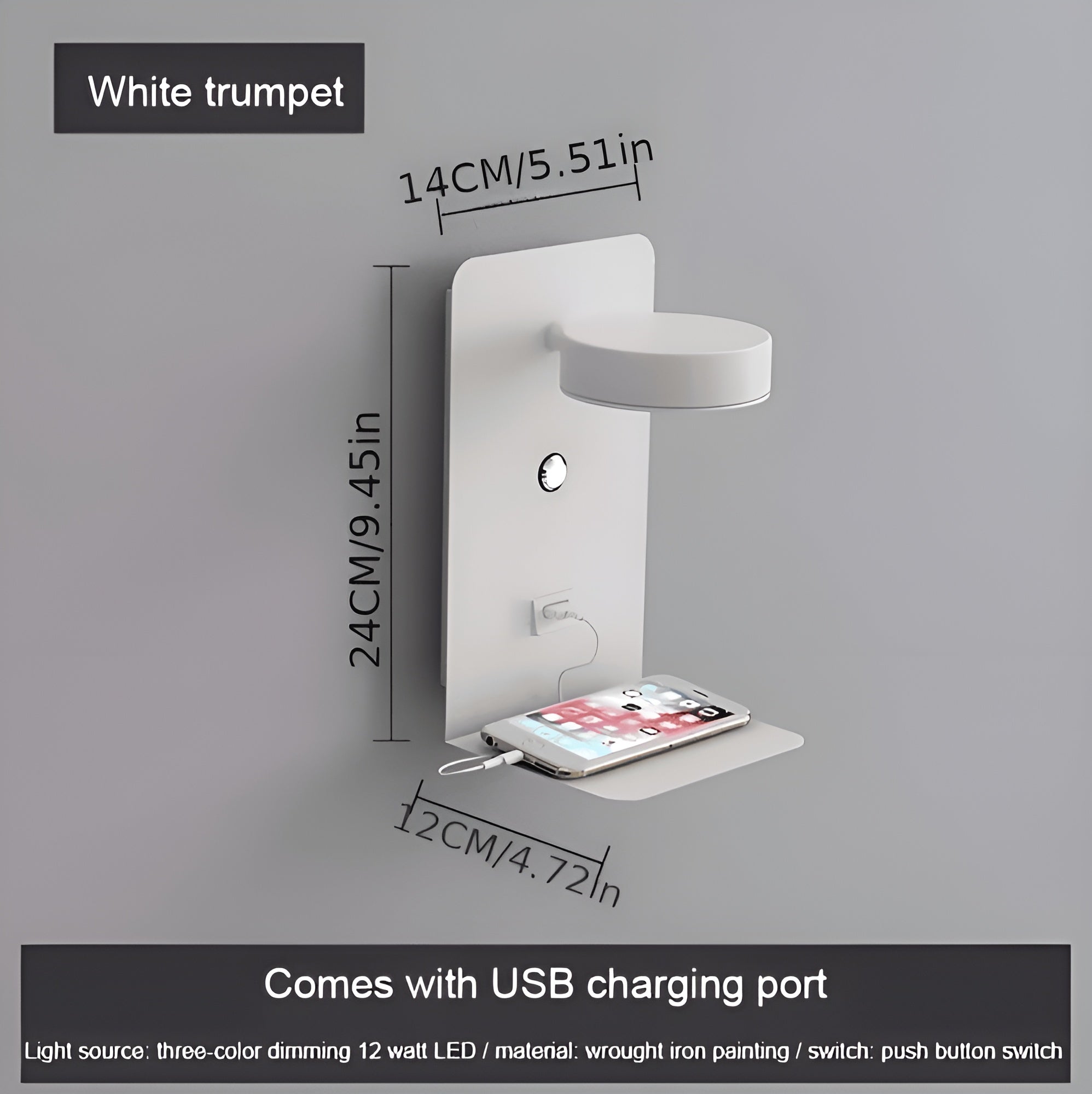 Minimalistische Wandlamp met USB telefoonoplader - LunaPhone