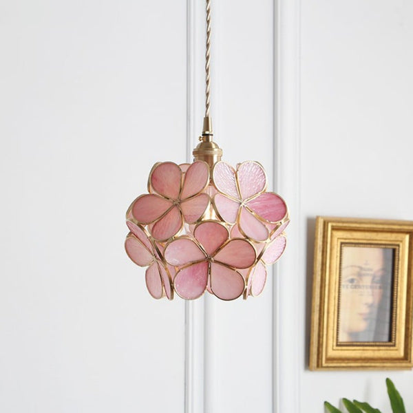 Glazen Hanglamp met Bloemvorm & Messing Frame - Florévia Bloom