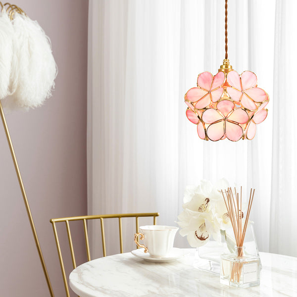 Glazen Hanglamp met Bloemvorm & Messing Frame - Florévia Bloom