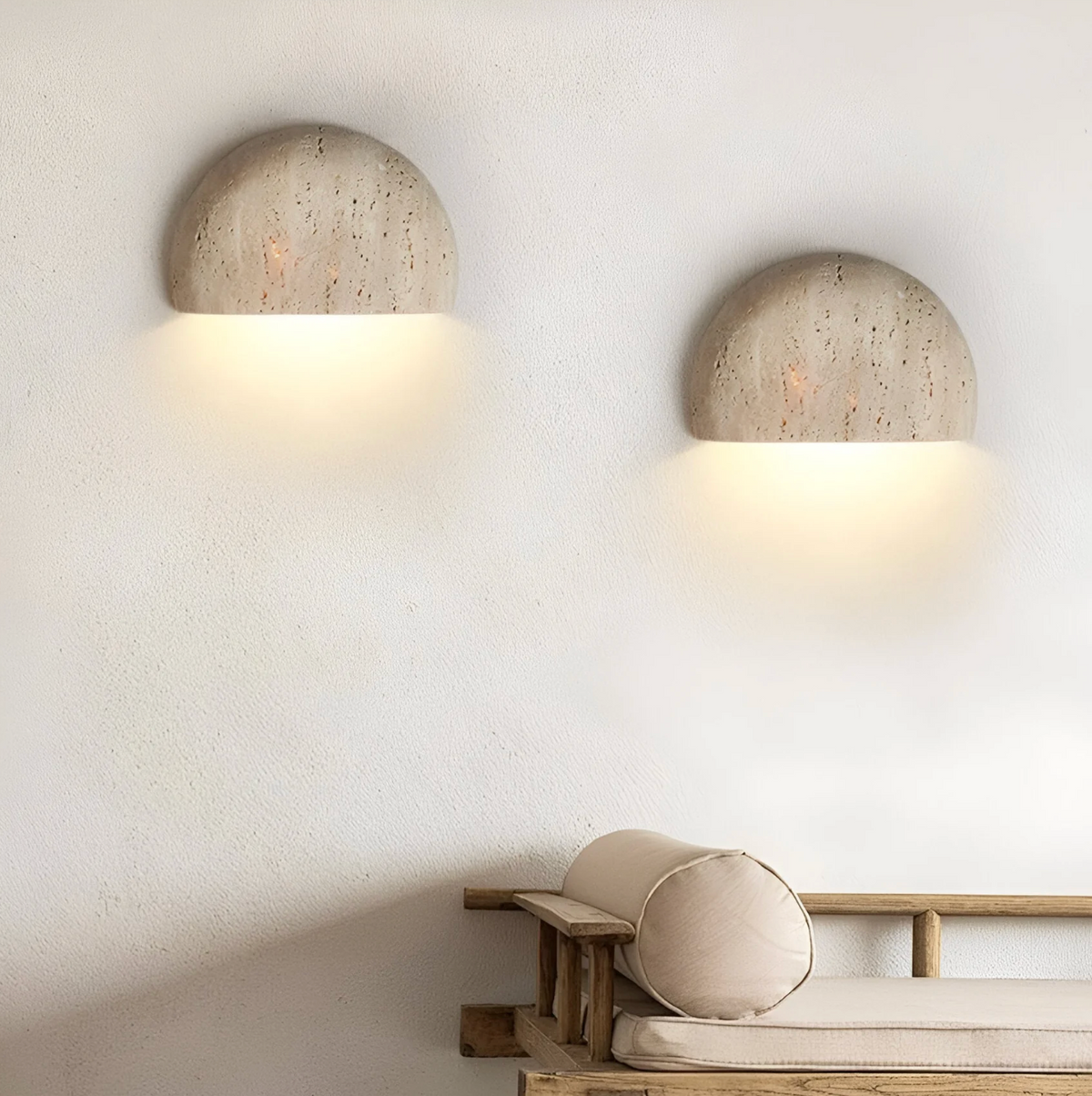 Halfronde Travertijn Wandlamp - StoneLume