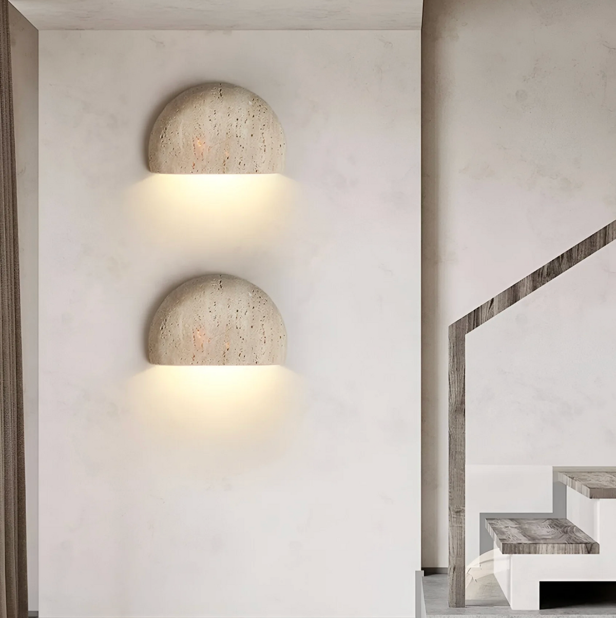 Halfronde Travertijn Wandlamp - StoneLume