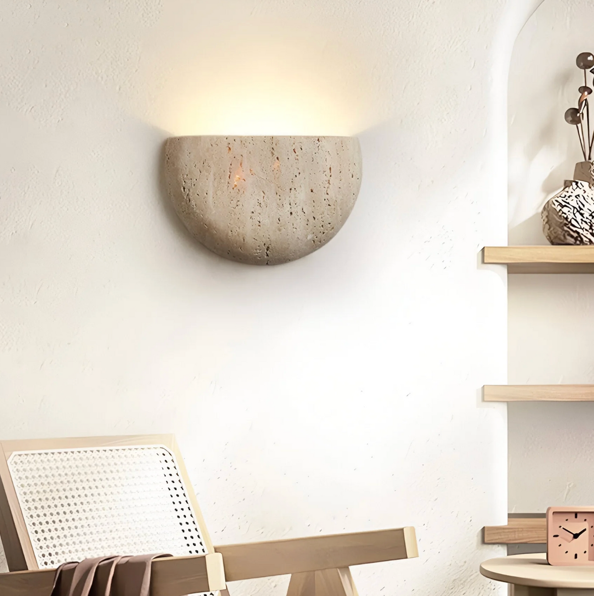 Halfronde Travertijn Wandlamp - StoneLume