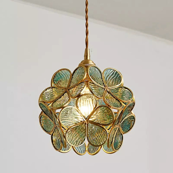 Glazen Hanglamp met Bloemvorm & Messing Frame - Florévia Bloom