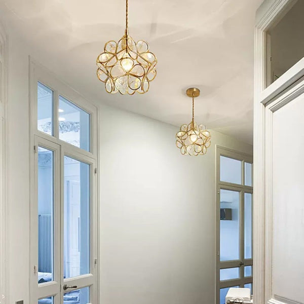 Glazen Hanglamp met Bloemvorm & Messing Frame - Florévia Bloom