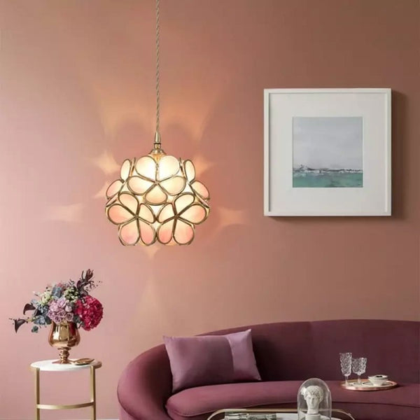Glazen Hanglamp met Bloemvorm & Messing Frame - Florévia Bloom