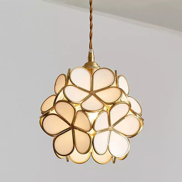 Glazen Hanglamp met Bloemvorm & Messing Frame - Florévia Bloom