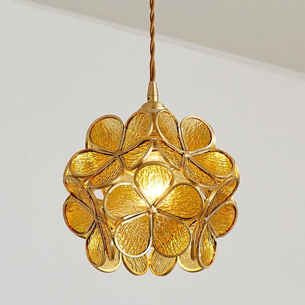 Glazen Hanglamp met Bloemvorm & Messing Frame - Florévia Bloom