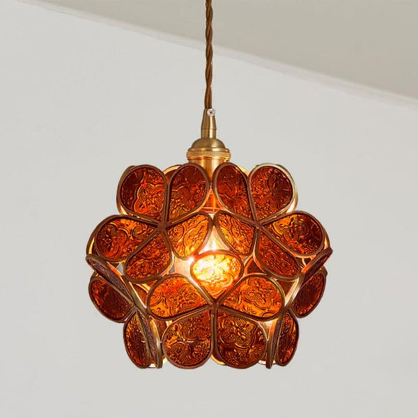 Glazen Hanglamp met Bloemvorm & Messing Frame - Florévia Bloom